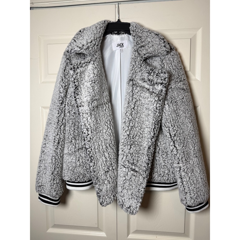 Jack by BB Dakota grey and black speckled faux sherpa bomber coat